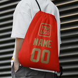 Custom Orange Red Light Khaki Drawstring Bag