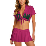 Custom Pink Green Cheerleading Uniform Set