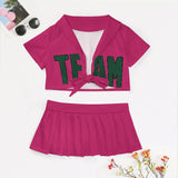 Custom Pink Green Cheerleading Uniform Set