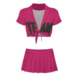 Custom Pink Dark Green Cheerleading Uniform Set