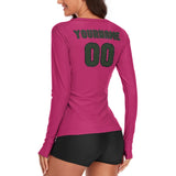 Custom Pink Dark Green Women's Long-Sleeve Shirt