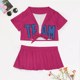 Custom Pink Sky Blue Cheerleading Uniform Set