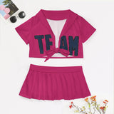 Custom Pink Blue Cheerleading Uniform Set