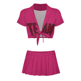 Custom Pink Crimson Red Cheerleading Uniform Set