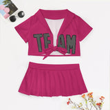 Custom Pink Dark Grey Cheerleading Uniform Set