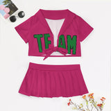 Custom Pink Emerald Green Cheerleading Uniform Set
