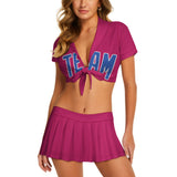Custom Pink Sky Blue Cheerleading Uniform Set
