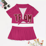 Custom Pink Crimson Red Cheerleading Uniform Set