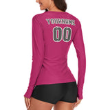 Custom Pink Dark Grey Women's Long-Sleeve Shirt