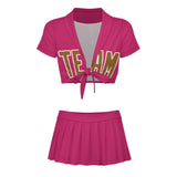 Custom Pink Khaki Cheerleading Uniform Set