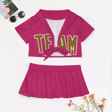 Custom Pink Khaki Cheerleading Uniform Set