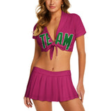 Custom Pink Emerald Green Cheerleading Uniform Set