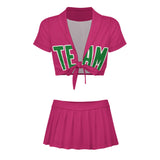 Custom Pink Emerald Green Cheerleading Uniform Set