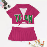 Custom Pink Emerald Green Cheerleading Uniform Set