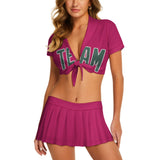 Custom Pink Blue Green Cheerleading Uniform Set