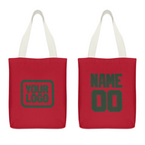 Custom Red Dark Green Canvas Tote Bag