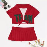 Custom Red Green Cheerleading Uniform Set