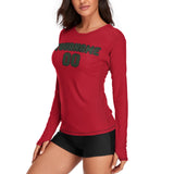 Custom Red Dark Green Women's Long-Sleeve Shirt