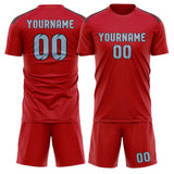 Custom Red Light Blue Soccer Jersey