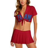 Custom Red Sky Blue Cheerleading Uniform Set