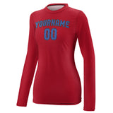 Custom Red Sky Blue Women's Long-Sleeve Shirt