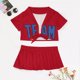 Custom Red Sky Blue Cheerleading Uniform Set