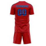Custom Red Sky Blue Soccer Jersey