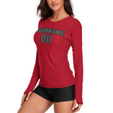 Custom Red Dark Grey Women's Long-Sleeve Shirt