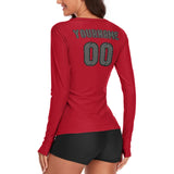 Custom Red Dark Grey Women's Long-Sleeve Shirt