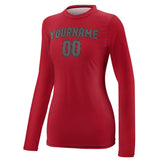 Custom Red Dark Grey Women's Long-Sleeve Shirt
