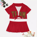 Custom Red Khaki Cheerleading Uniform Set