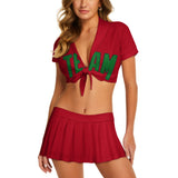 Custom Red Emerald Green Cheerleading Uniform Set