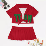 Custom Red Emerald Green Cheerleading Uniform Set