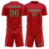 Custom Red Light Khaki Soccer Jersey