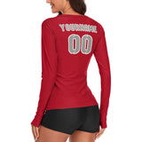 Custom Red Gray Women's Long-Sleeve Shirt