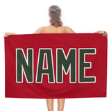 Custom Red Dark Green Beach Towel