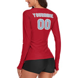 Custom Red Light Blue Women's Long-Sleeve Shirt
