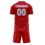 Custom Red Light Blue Soccer Jersey