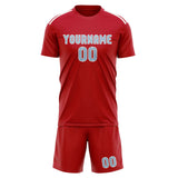 Custom Red Light Blue Soccer Jersey