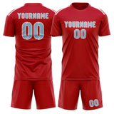 Custom Red Light Blue Soccer Jersey