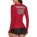 Custom Red Dark Grey Women's Long-Sleeve Shirt