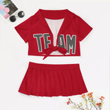Custom Red Dark Grey Cheerleading Uniform Set