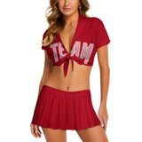 Custom Red Light Pink Cheerleading Uniform Set