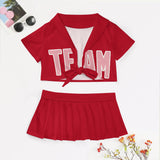 Custom Red Light Pink Cheerleading Uniform Set