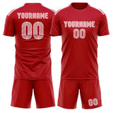 Custom Red Light Pink Soccer Jersey