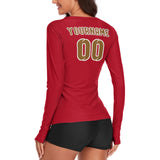 Custom Red Khaki Women's Long-Sleeve Shirt