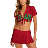 Custom Red Emerald Green Cheerleading Uniform Set