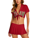 Custom Red Light Khaki Cheerleading Uniform Set