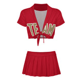 Custom Red Light Khaki Cheerleading Uniform Set
