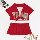 Custom Red Light Khaki Cheerleading Uniform Set